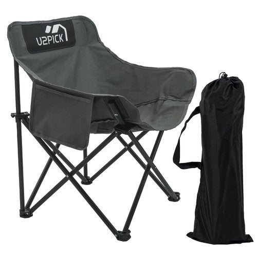 U2PICK Folding Camping Chairs, Portable Moon Chair Support Up to 330Lbs with Carry Bag, Lightweight Foldable Outdoor Chair with Cup Holder, Gray