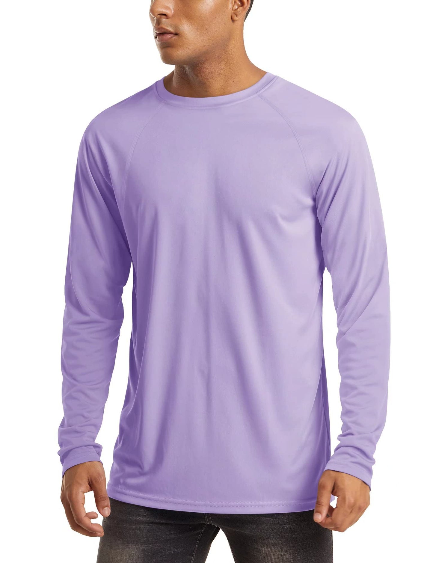 MAGCOMSEN Long Sleeve Shirt Men UV Protection Shirt for Men Quick Dry Shirts Men Polyester T-Shirt Light Purple,3XL