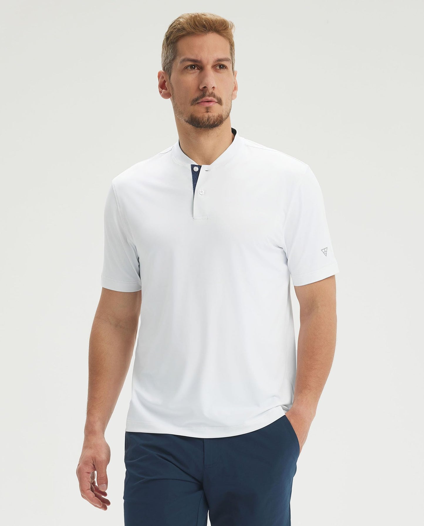 M MAELREG Henley Shirts for Men Lightweight Dry Fit Breathable Performance Athletic Collarless Mens Golf Shirt White