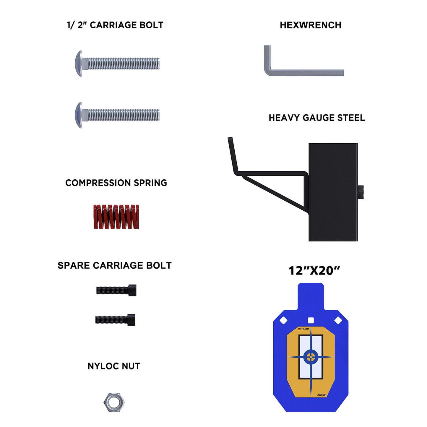 Atflbox AR500 Steel Target for Shooting, 1/2 inch Thick Metal Target with T-Post Target Hanger, High Caliber Torso Silhouette Metal Target for Precision Shooting (A- T7x12 inch with Target Hanger)