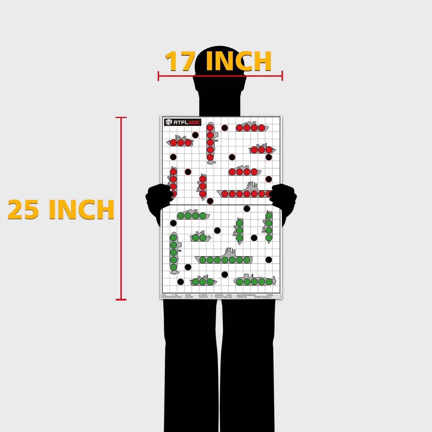 Atflbox 17X25 Inch Battle Target, Highly Visible and Bright Game Targets, Rifle Boats Paper Shooting Targets for Shooting Range or Outdoor Shooting Practice (25 Pack)