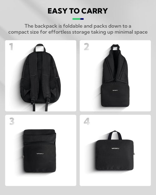 WATERFLY Lightweight Packable Hiking Backpack: 20L Small Foldable Travel Bag Resistant Backpacks for Women Men Camping Vacation Beach Park Outdoor Sports Daypack
