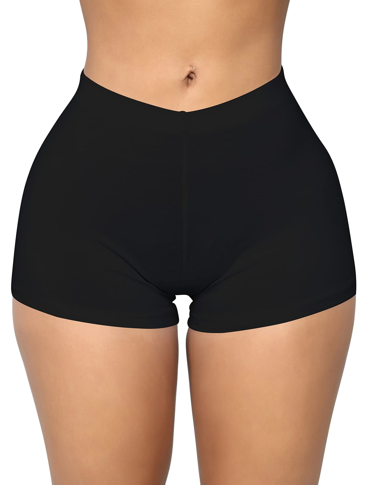 BORIFLORS Women's Sexy Workout Gym Biker Elastic Waist Booty Shorts, X-Small,Black