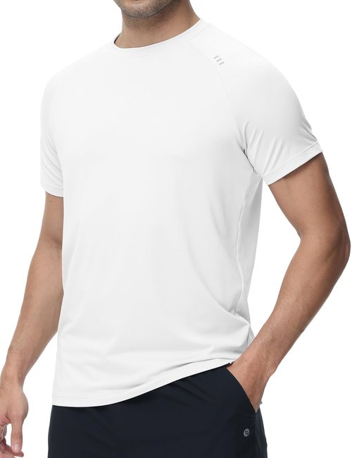 baleaf Men's Running Shirts Short Sleeve Quick Dry Workout Tops Athletic Sun Protection Hiking Yoga Gym Fit T-Shirt UPF 50+ Moisture Wicking White 3XL