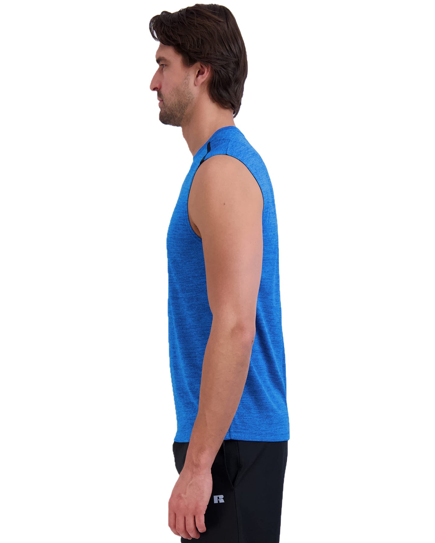 Russell Athletic Mens Dri-Power Space-Dye Short Sleeve Crew Neck Performance Muscle Tee, Aster Blue, S