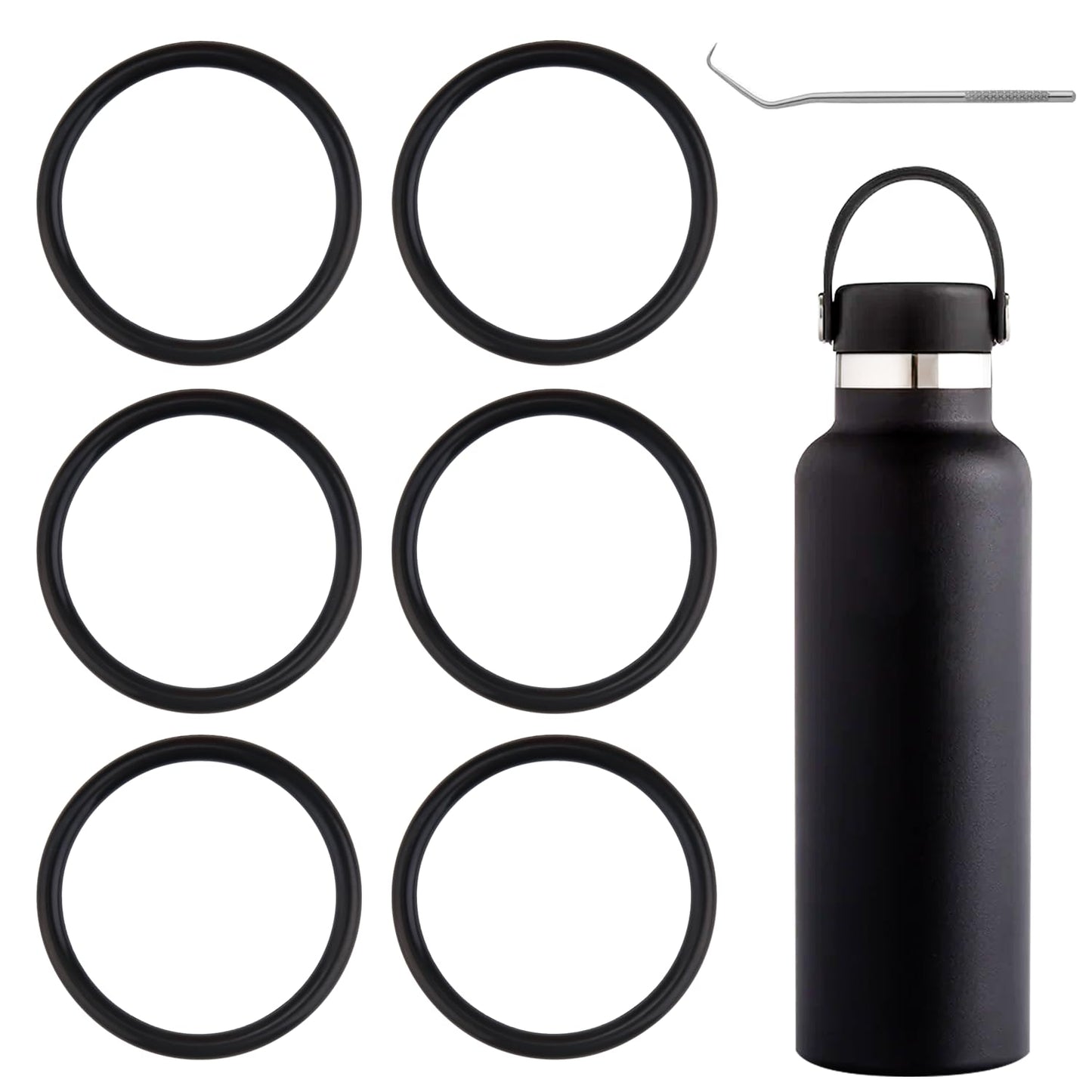 6-Pack Rubber Gasket Compatible with Hydro Flask Bottle - Standard Mouth Replacement Rings for 18 oz, 21 oz, 24 oz Bottles