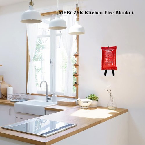 Mebczyk Fire Blanket Kitchen Emergency Blankets with Silicone Coating.Fireproof Blanket Fire Blanket for Home for Kitchen,Camping,Office,BBQ,Welding and Depot!Car Fire Retardant (39"X39" 1Pack)