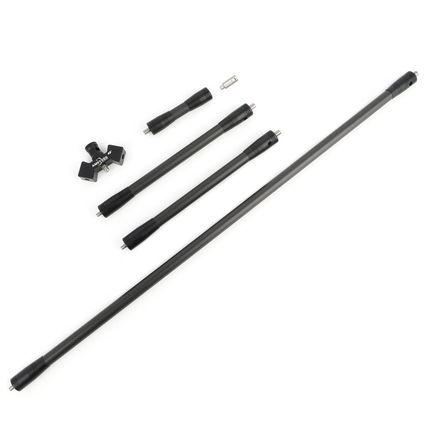 AMEYXGS Archery Bow Stabilizer Set 4/5/10/12/28/30 inch 3k Carbon Bow Balance Bar with Stabilizer Rubber and Weights for Recurve Bow and Compound Bow (40° V bar, Black, 1x 30 inch,2X 12inch,1x 5inch)