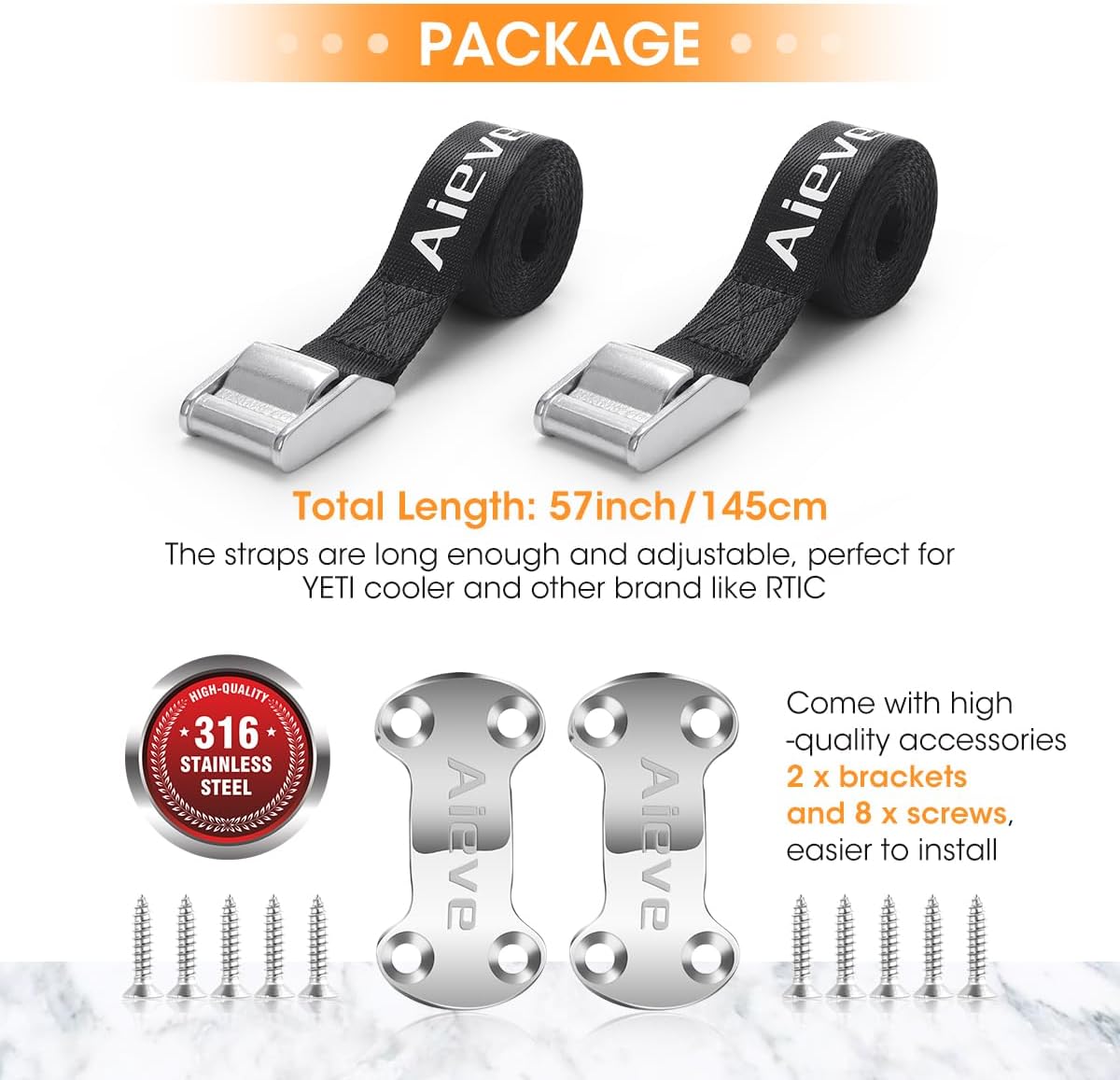 Aieve Cooler Tie Down Straps Kit - Ice Chest Lock Bracket - Cooler Accessories Secure for YETI Cooler RTIC Coolers