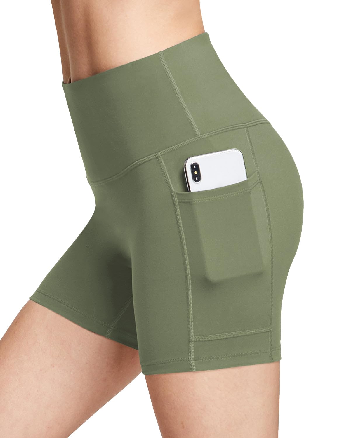baleaf Biker Shorts Women Yoga Gym Workout Spandex Running Volleyball Tummy Control Compression with Pockets Soft 5" Navy Green XL