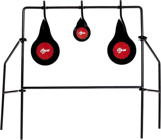 EZ Aim Metallic Triple Spinner Target System, Rimfire .22 Cal. and Air Guns, Shooting Target 12"W x 13"H, Black/Red