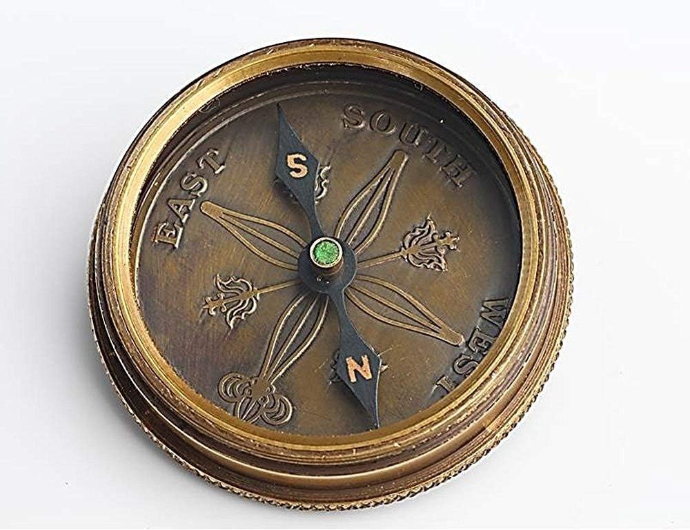 Solid Brass Gift Compass with Leather Case – Engraved Tolkien Quote “Not All Those Who Wander are Lost” – Vintage Gift for Travelers, Readers, Adventure Lovers, Graduation, Birthday, Retirement