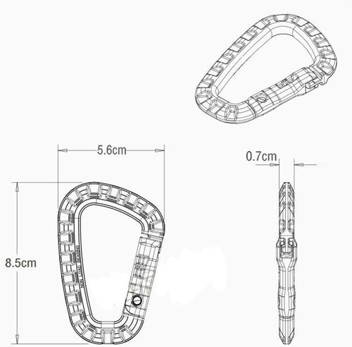 EKLORN 6pcs Plastic Light Weight D-Ring Carabiner Hanging Hook Clip for Backpack Outdoors with Free Cable Organizer