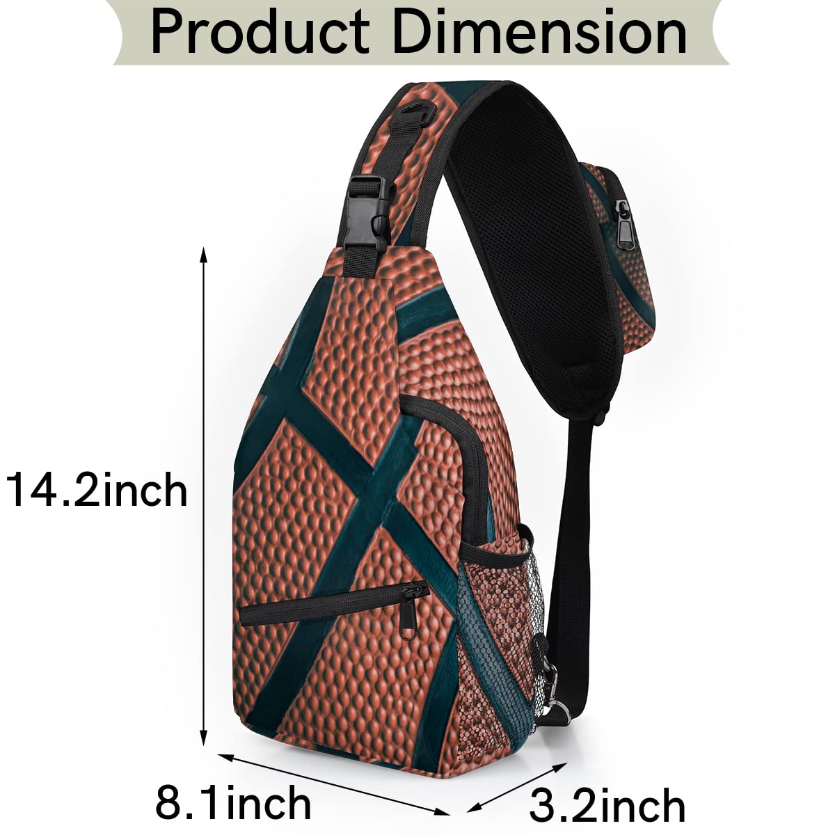 Basketball Ball Sport Sling Bag Crossbody Backpack Casual Chest Shoulder Daypacks For Cycling Hiking Travel