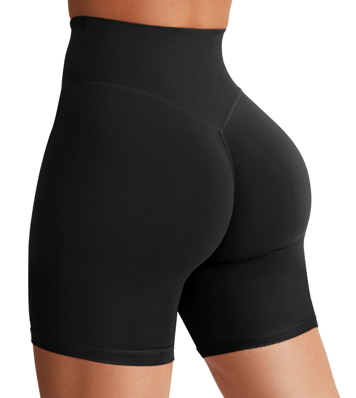 YEOREO Women's Biker Shorts 4.5" / 6" Workout Gym Shorts Craze High Waist Tummy Control Hidden Scrunch Running Yoga Black M