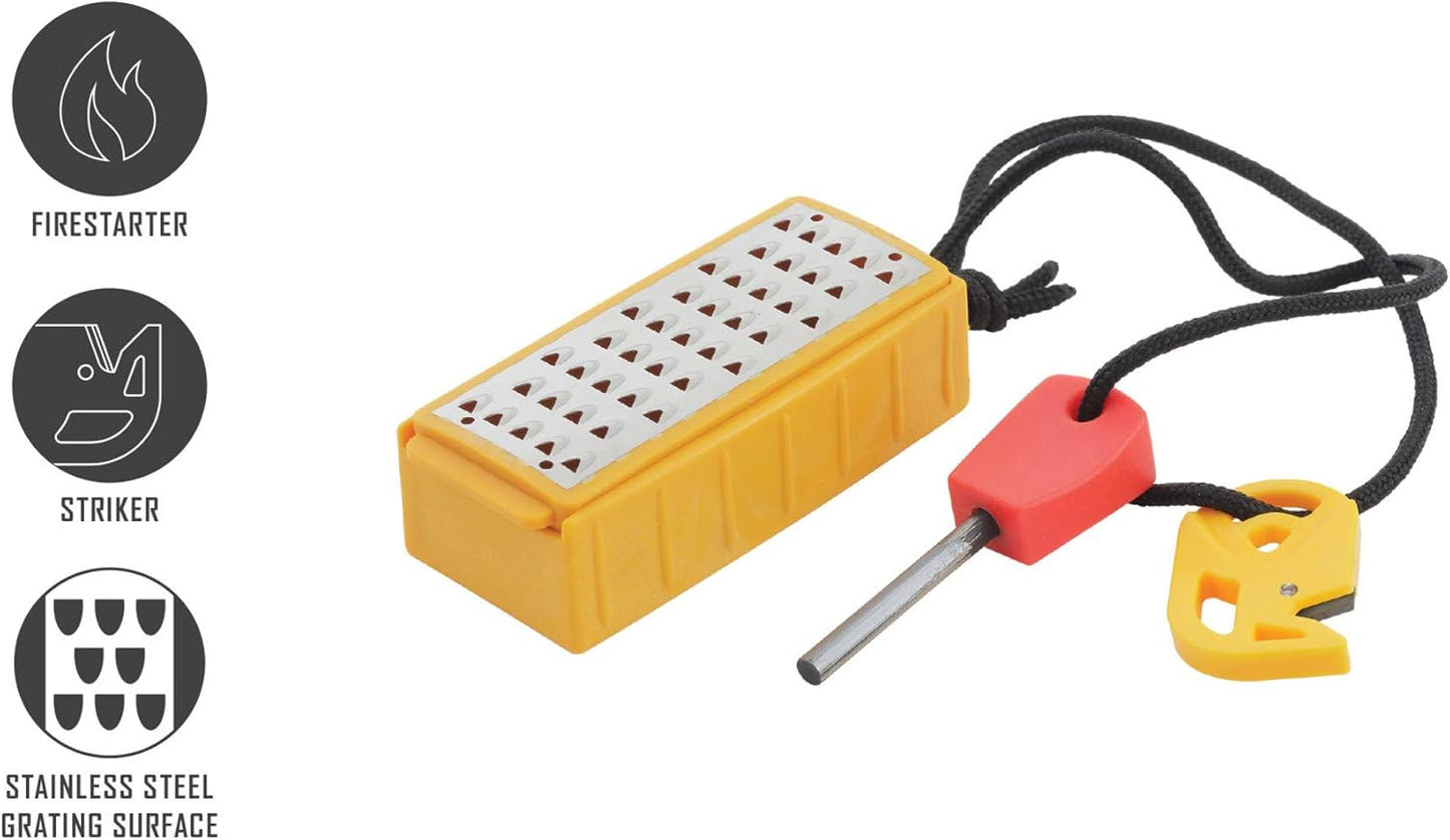 Smith's 50562 Pack Pal Tinder Maker with Fire Starter – Stainless Steel Grater –Striker – Natural Tinder – Outdoor Survival Tool – Lightweight – Portable, Yellow