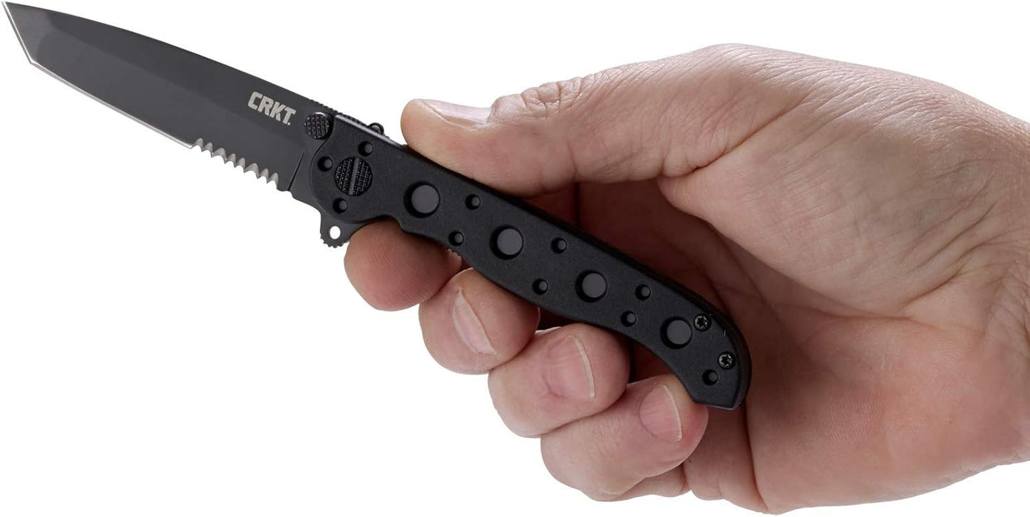 CRKT M16-10KZ EDC Folding Pocket Knife: Everyday Carry, Black Serrated Edge Blade, Tanto, Automated Liner Safety, Nylon Handle, Pocket Clip