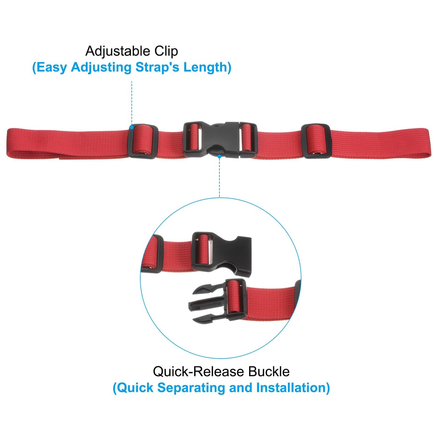 PATIKIL Backpack Chest Strap Set, 2 Pack Polyester Webbing Adjustable Replacement Strap with Quick-Release Buckle for Bag Outdoor Hiking Cycling, Black Red