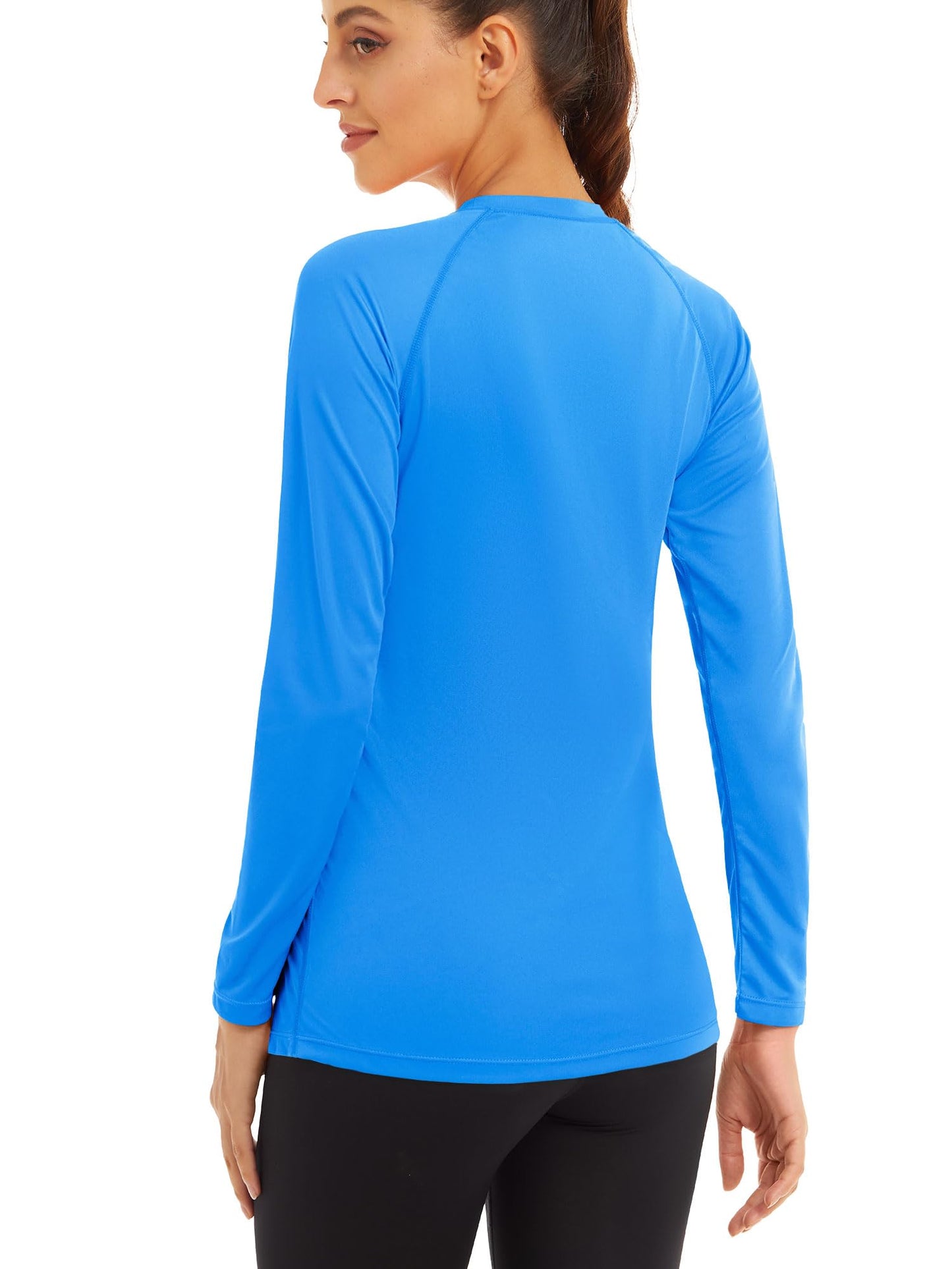 MAGCOMSEN Athletic Shirts Women Long Sleeve Running Shirts Workout Shirts for Women T Shirts for Women Summer Shirts Rash Guard Shirts Women Azure