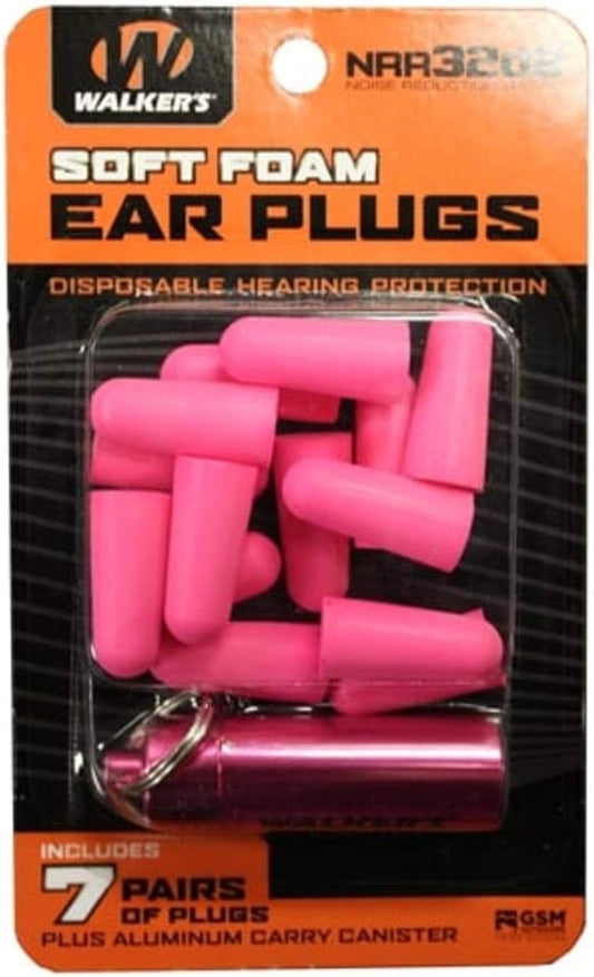 Walker's 33dB Noise-Canceling Hearing Safety Protection Range Shooting Hunting Work Soft Comfortable Adaptable Foam Earplugs, 7 Pairs & Aluminum Carry Canister