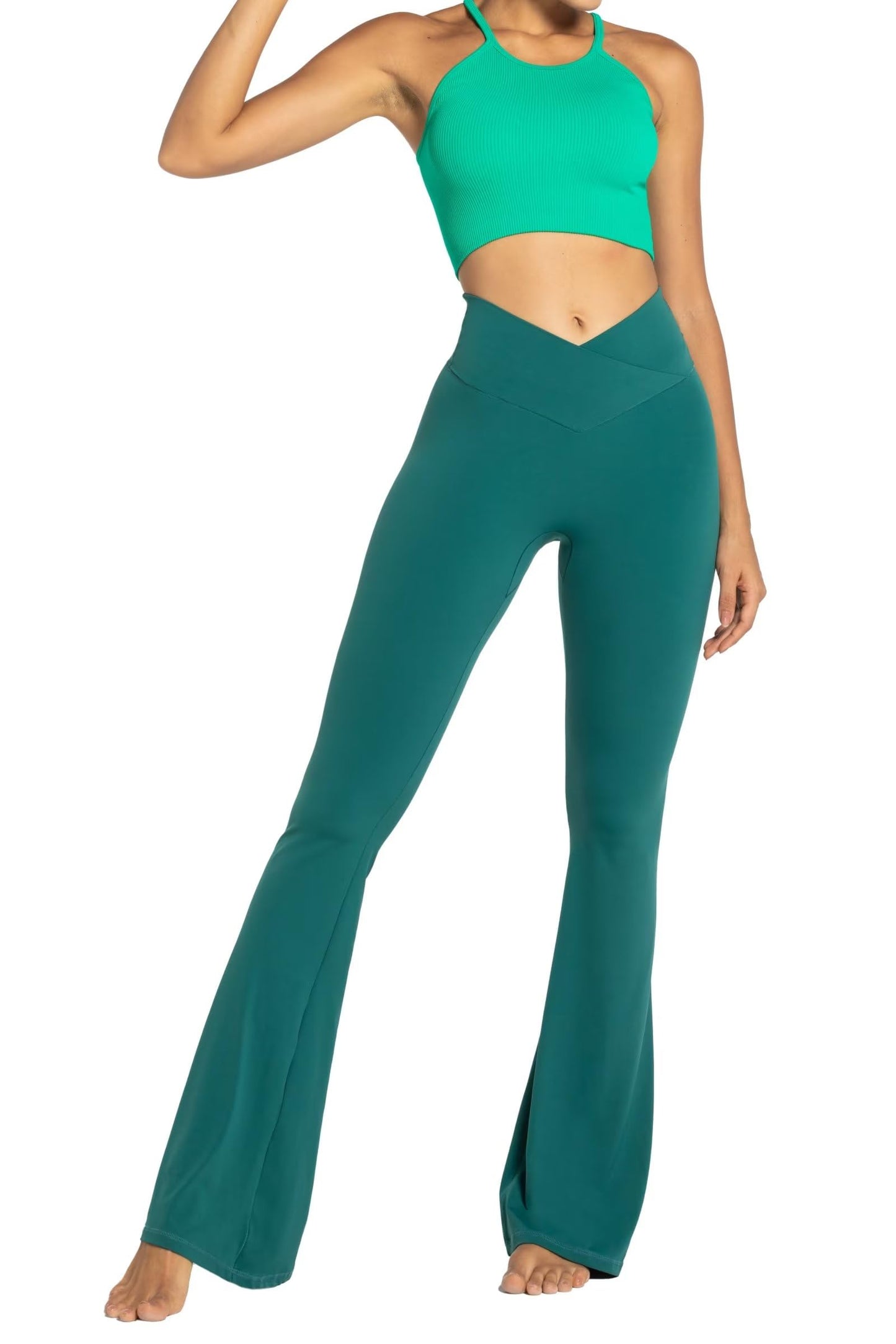Sunzel Flare Leggings, Crossover Yoga Pants with Tummy Control, High Waisted and Wide Leg, No Front Seam Jasper Green Small 30" Inseam