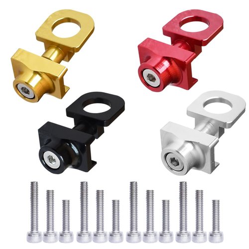 Xmomx 4 Sets Bike Chain Adjuster 4 Colors Bicycle Chain Tensioners Fixing Buckle Wheel Fastener Cycling Regulator Aluminum Alloy Black Red Gold Silver for Single Speed Bike