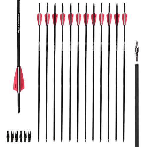 XXRRP ARCHERY 30Inch Carbon Arrows Archery Targeting Practice Hunting Carbon Arrows for Compound Bow Recurve Bow with Removable Tips(Pack of 12) (White&Pink)