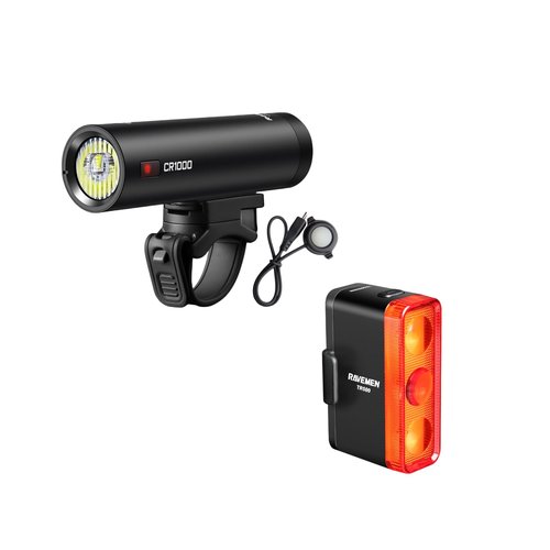 RAVEMEN TR500 Bundle with CR1000 Bicycle Lights Front and Rear Bike Lights for Night Daytime Riding
