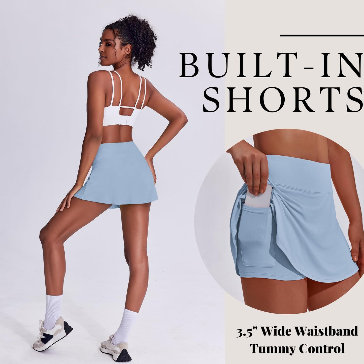 PINSPARK Womens Pleated Skirt Tennis Skirts 13" Lightweight Athletic Skort Pocketed Golf Outfits,Light Blue X-Small