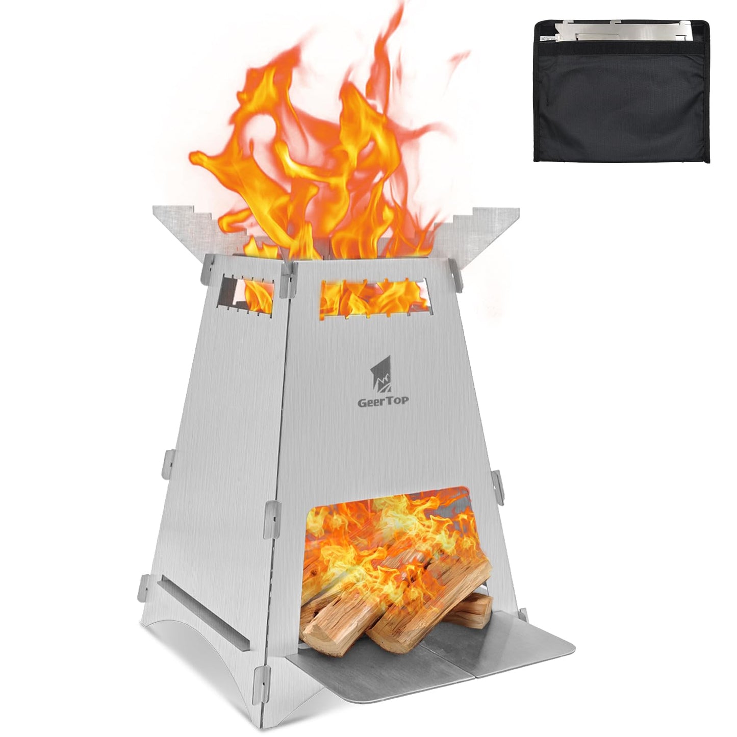 GEERTOP Portable Backpacking Stove Folding Wood Stove Camp Mini Stainless Steel Survival Stove for Camping Hiking Travelling