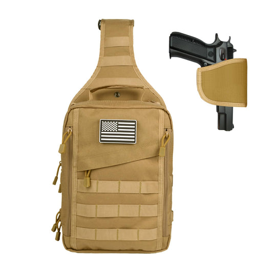 hopopower Tactical Sling Bag for Men Military Shoulder Backpack Range Bag Sport Fishing Bag Pack Small Utility Backpack Crossbody Chest Bag for Every Day Carry, Khaki