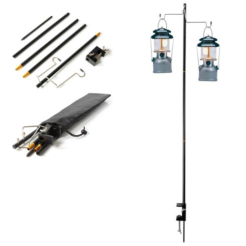 Phuma Camping Lantern Stand Hanging Pole for Portable Lamp - Folding Collapsible Outdoor Hanger Hook Holder, Black aluminium ; Copper