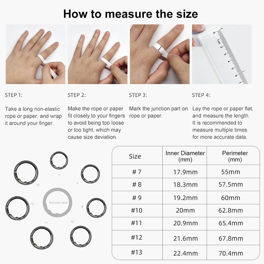 Fitness Smart Ring with 7/24 Heart Rate Monitor Pedometer Sleep Ring Waterproof Tracker Casual Sports Ring Gold Black Ring