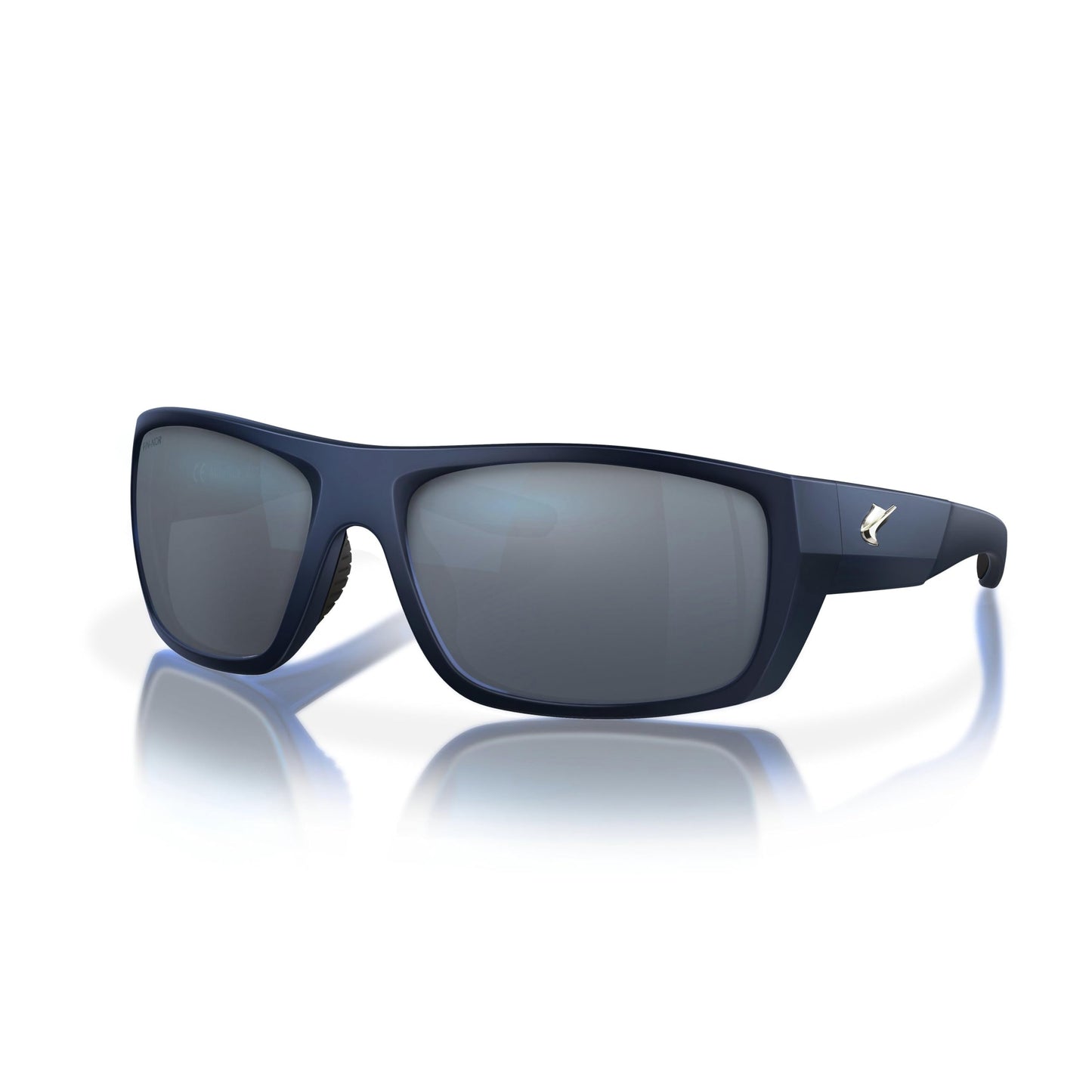 Fin-Nor Men's Rectangular Sunglasses, Grey Polycarbonate Lens-Matte Dark Blue Frame, M/L