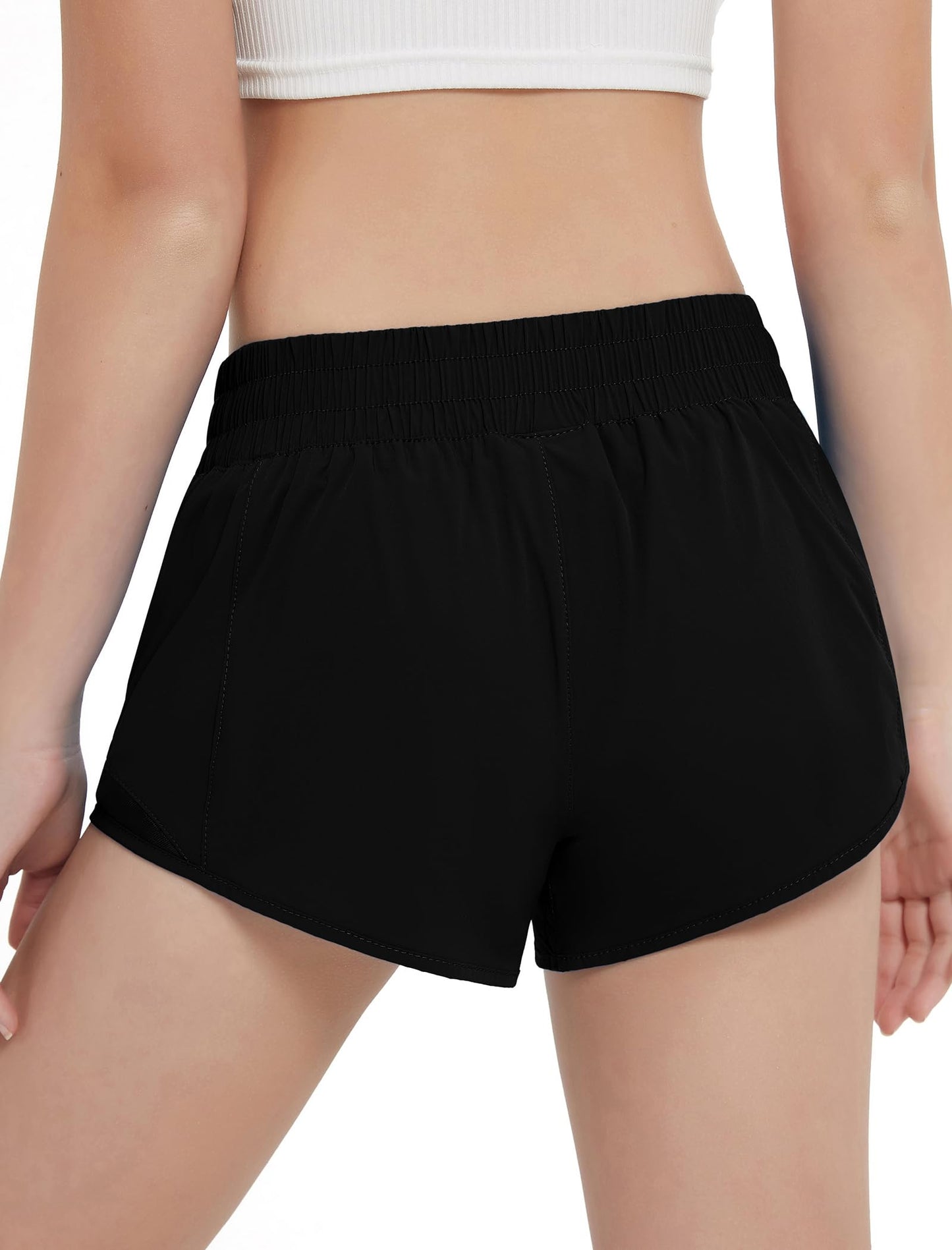 EXARUS 3 Pack Girls Athletic Shorts Running Track Workout with Liner Zipper Pocket Lightweight Elastic Waist Gym Sports 2.5" Black Blue Pink 12Y