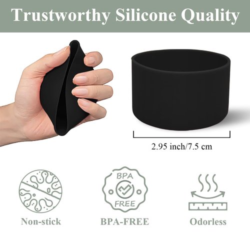 WSGALARY 2 PCS Protective Silicone Boot for Hydro Flask Tumbler 40oz 32oz 24oz, Anti-Slip Water Bottle Accessories Bottom Boot Sleeve Cover for Hydro Flask Travel Tumbler [Black+Black]