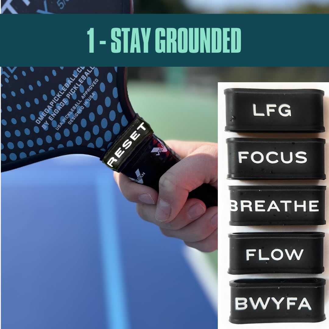 5 Pieces - BWYFA Reset Bands - Grip Bands for Pickleball Paddles, Tennis Rackets, and Hockey/Lacrosse Sticks + Video Course to Master Mental Resilience - 5 Pieces - BWYFA (Be Where Your Feet Are)