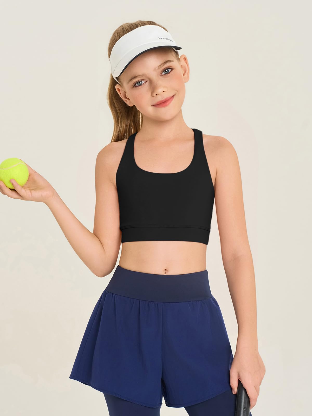 Haloumoning Girls Training Bra Kids Strappy Scoop Neck Bras Yoga Sports Comfort Dance Crop Top 5-14 Years Black