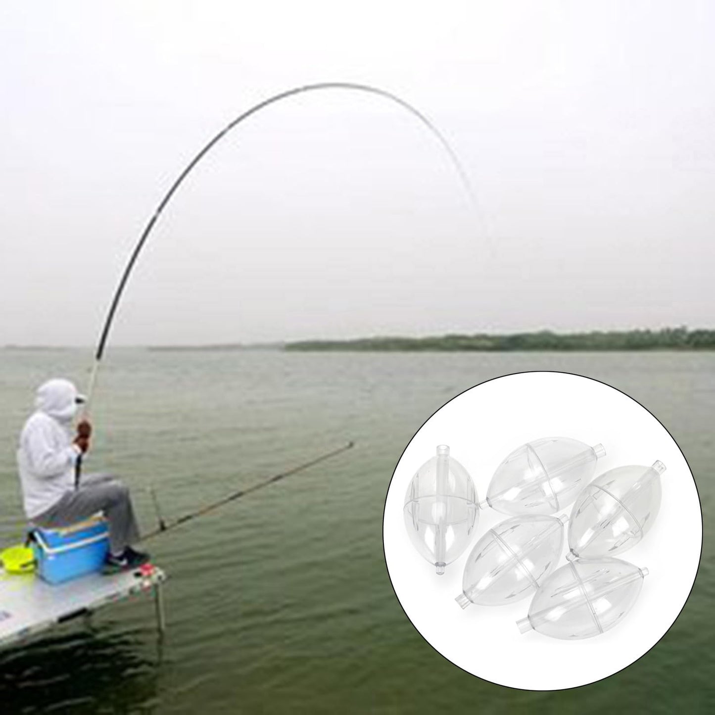 FGDTREE 5Pcs FishingsCastings Bobbers Spin Float Fishing Clear Float Plastics Oval Ball Strikes Easy to Use Fishing Clear Float Buoys Slip Bobbers Strikes