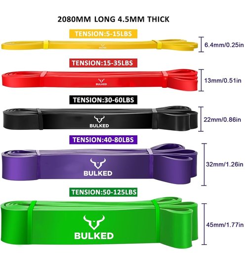 BULKED Resistance Band Set, Pull Up Assist Bands - Stretch Resistance Band Exercise Bands for Men and Woman Resistance Training, Physical Therapy, Home Workouts and Carry Bag Included