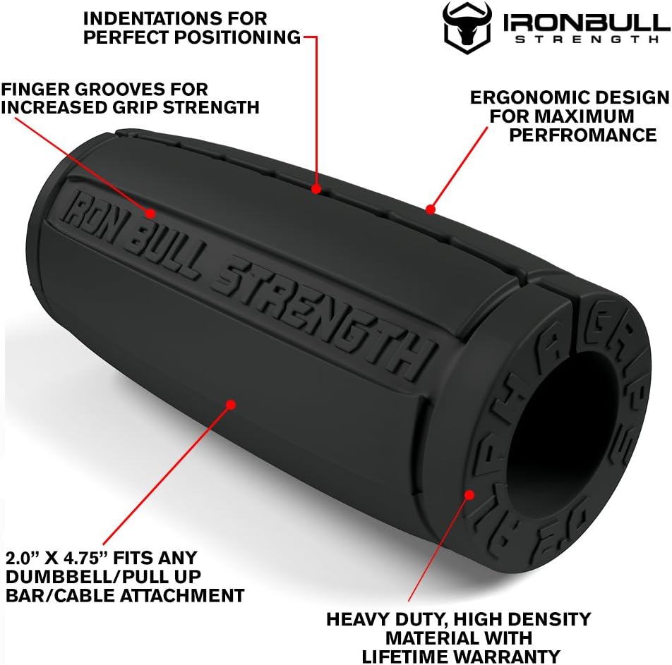 Iron Bull Strength Alpha Grips 2.0 - Extreme Arm Blaster - Best Dumbbell and Barbell Thick Bar Adapter (Charcoal)