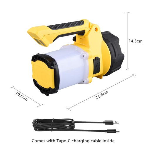 LONLEEYU 3-in-1 Rechargeable Spotlight, 6 Modes Rechargeable Handheld LED Spotlight Flashlight, Portable Power Camping Light, IP65 Waterproof Suitable for Emergency Hiking and Work