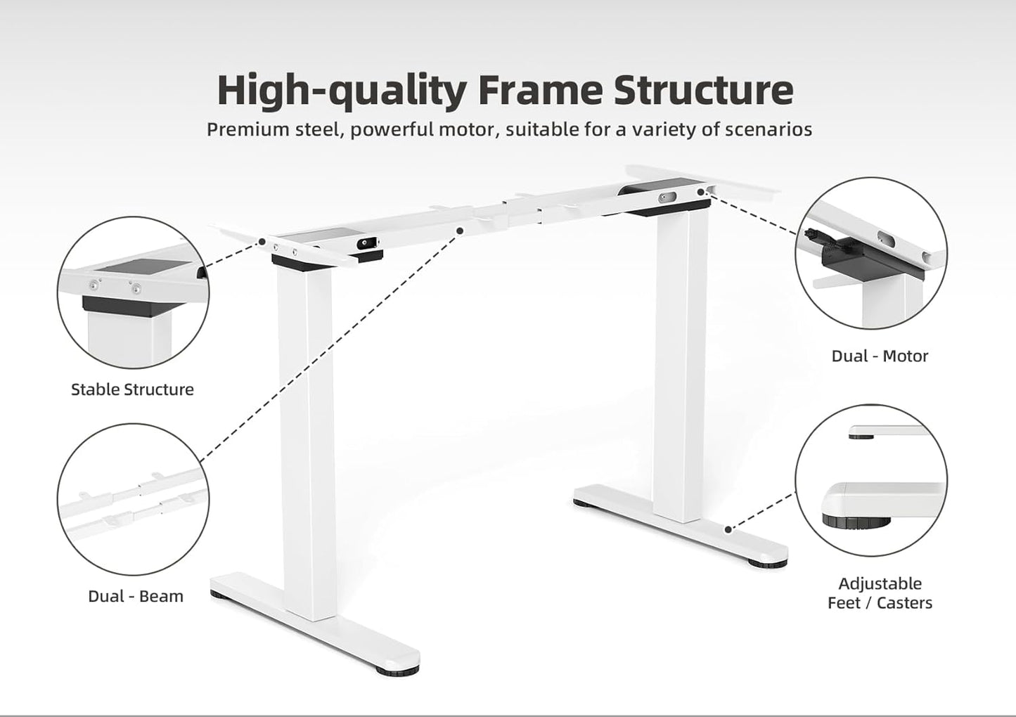 Claiks Standing Desk Frame, Electric Stand Up Desk Legs Frame Workstation Up to 63",T-Shaped Adjustable Standing Computer Desk for Home and Office, (Black Frame only)