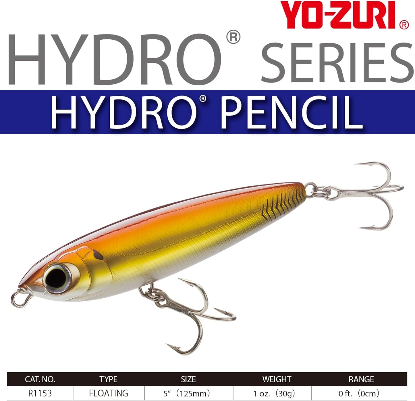 Yo-Zuri Hydro Pencil 1153 Floating Fishing Lure - High-Action Bait for Bass