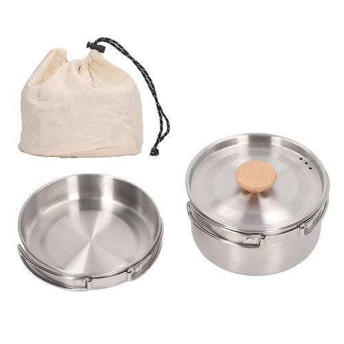 Syrisora Pot and Pan Set Cooking Pot Set 304 Stainless Steel Portable Camping Cookware Mess Kit with Storage Bag for Hiking Backpacking
