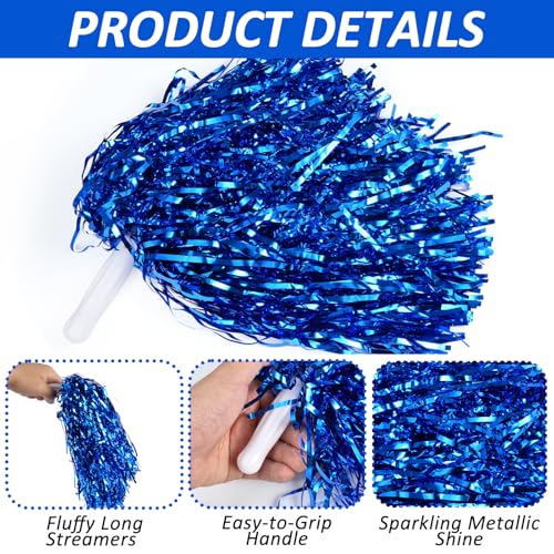 Blue Metallic Cheerleader Pom Poms with Baton Handle - 100PCS Sports & Dance