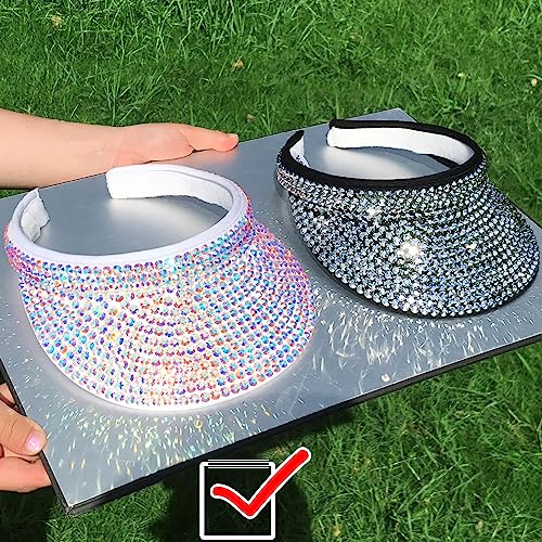 Sun Visors Hats Women & Men Rhinestones Clip-On Adjustable Beach Cap - White 6 3/4-7 1/4