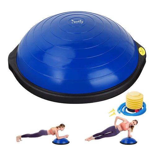 Zeatly 25in Half Balance Ball - 1500lb Heavy Duty Wobble Board Trainer for Core Strength & Stability, Non-Slip Yoga Ball with Resistance Bands & Pump - Home Gym Equipment for Balance Training, Yoga & Physical Therapy(Blue)