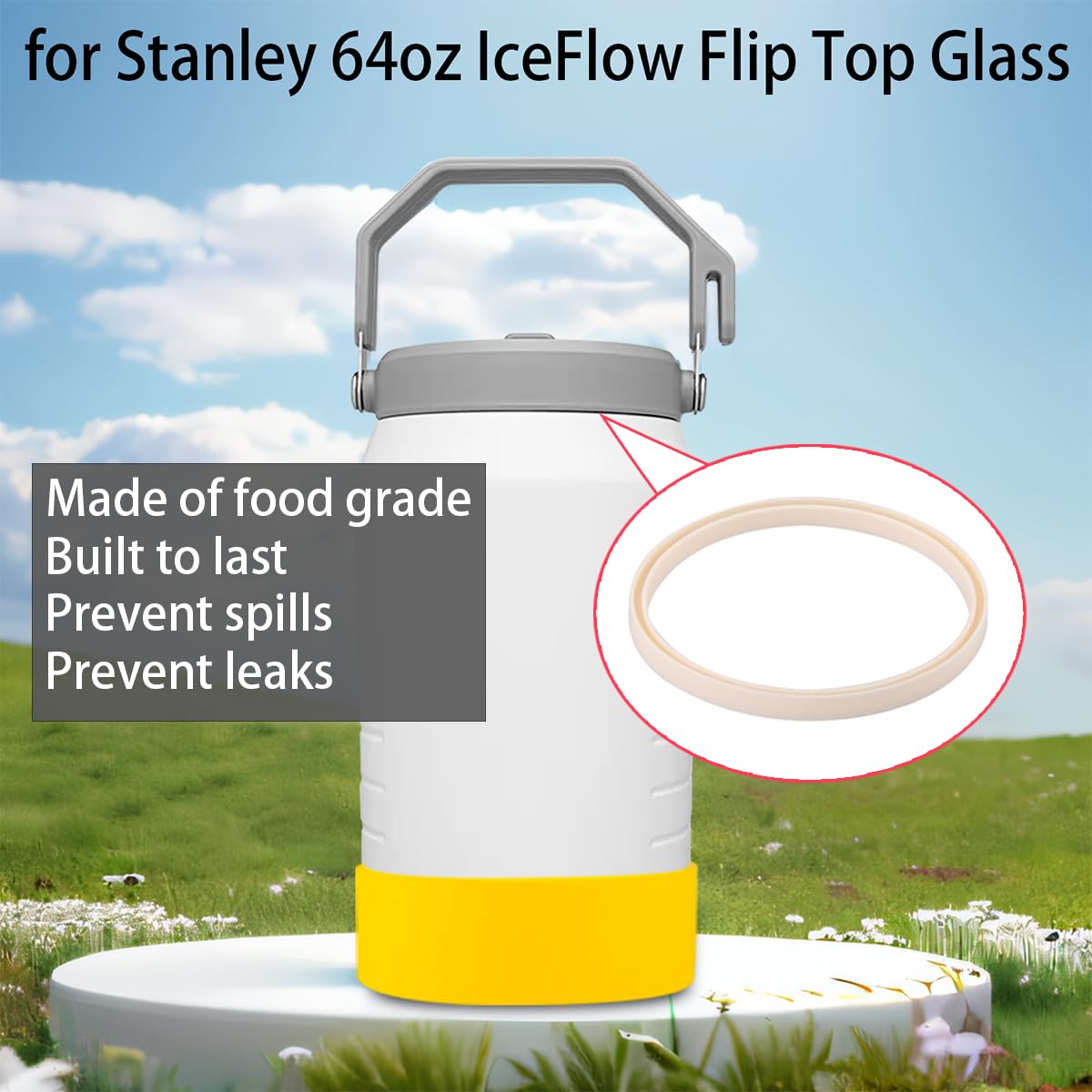 4-Piece Silicone Sleeve with Replacement Gasket for Stanley 64oz IceFlow Flip Top Tumbler, Silicone Sleeve Replacement Gasket for Stanley 64oz Water Bottle (4, Yellow Sky Blue)