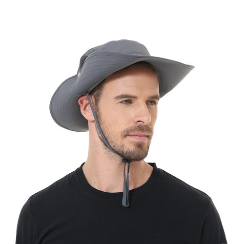 Sun Hat for Men Women UV Protection Wide Brim Fishing Hats Breathable UPF 50+ Waterproof Boonie Bucket Hats Beach Safari Hiking Garden Dark Grey